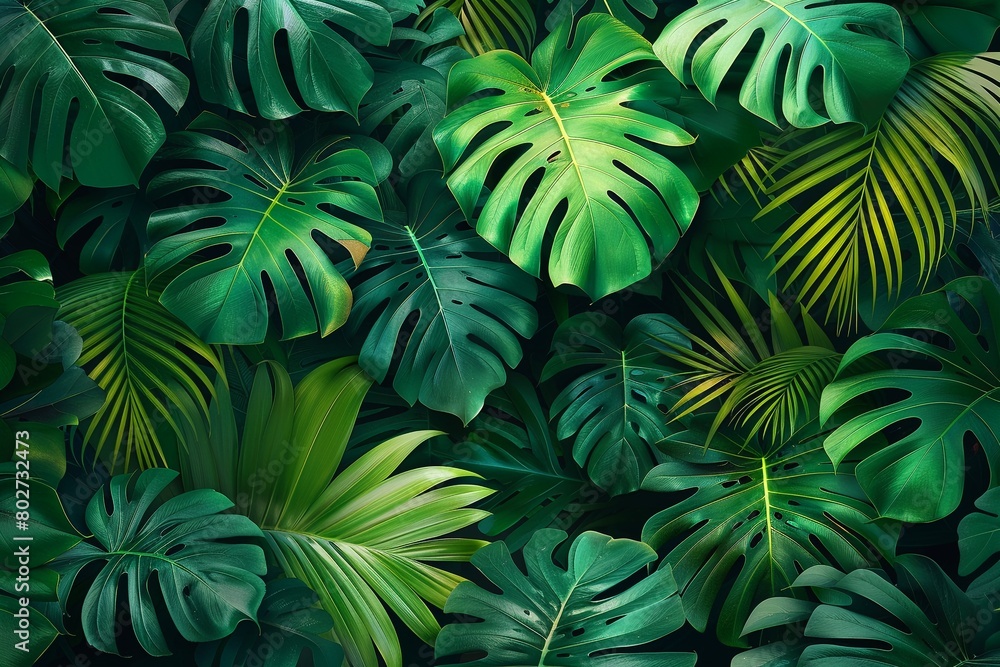 Nature leaves, green tropical forest, backgound illustration concept , high resolution