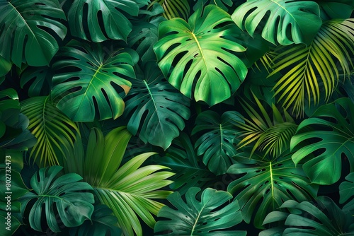 Nature leaves, green tropical forest, backgound illustration concept , high resolution © nattharinee