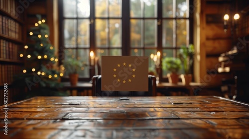 Eu democracy  voting card in ballot box signifies citizen participation in eu elections photo