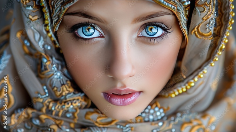 Close up of exquisite punjabi bride adorned with traditional makeup and intricate jewelry Close up of exquisite punjabi bride adorned with traditional makeup and intricate jewelry