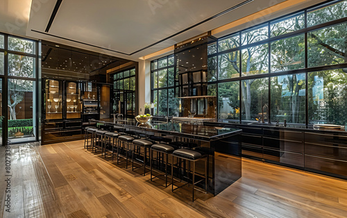Luxurious modern kitchen interior with natural view