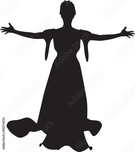 Mage woman in long dress silhouette. Detailed silhouette of a mage woman in long dress.