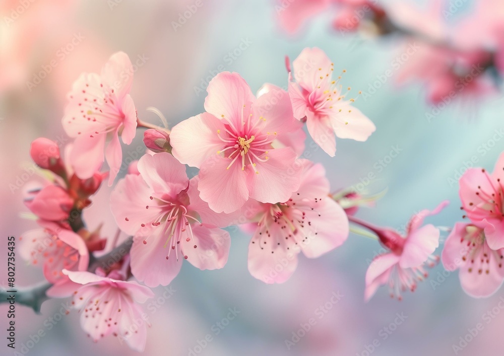 Beautiful Pink Cherry Blossoms in Full Bloom Against Soft Background