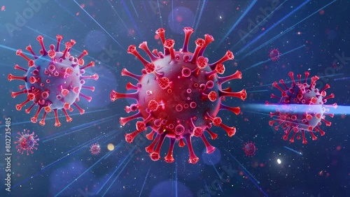 illustration of coronaviruses 3d realistic in dark blue background. seamless looping overlay 4k virtual video animation background photo