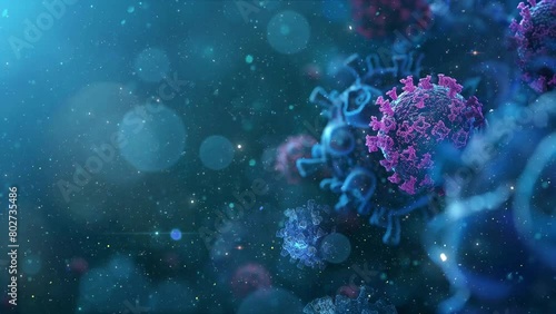 coronaviruses 3d realistic in dark blue background. medical illustration. seamless looping overlay 4k virtual video animation background photo