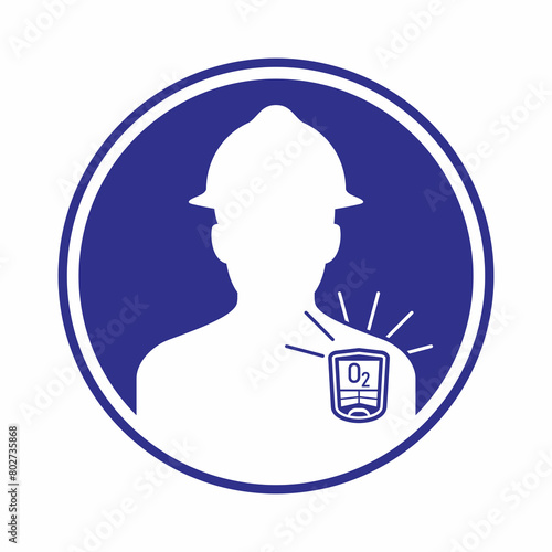 Worker wearing personal gas detector and protective equipment for confined space work safety. Icon, symbol and illustration.