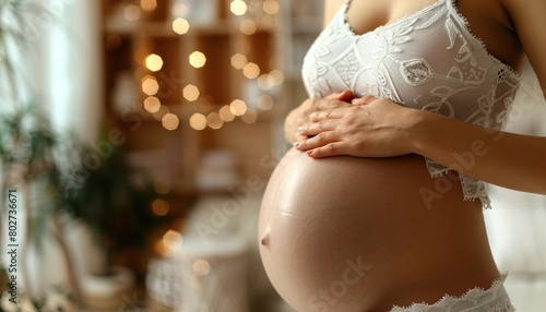 close-up photo of a woman's belly