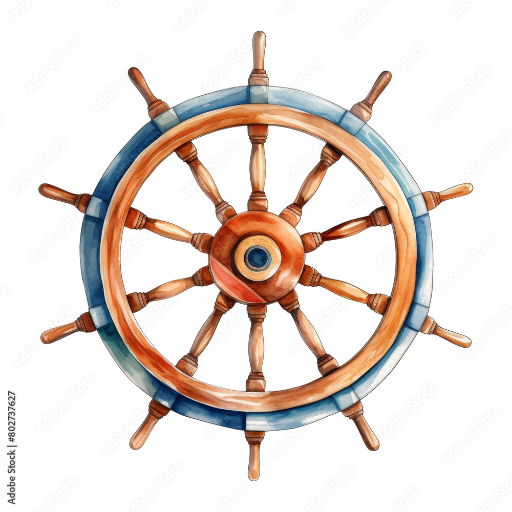 Ship's Wheel Isolated Detailed Watercolor Hand Drawn Painting Illustration