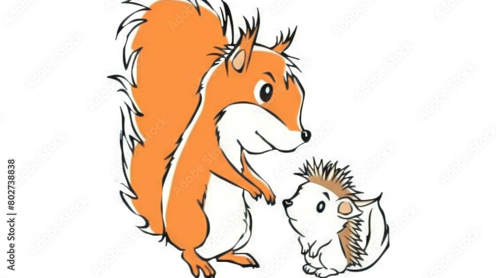 Fototapeta premium A picture of a squirrel carrying a hedgehog on its back