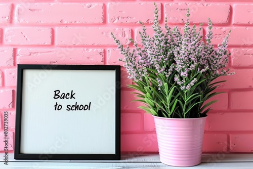 Back to School Theme with Lavender Plant in Pink Pot photo