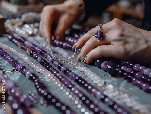 a person working in a cozy organized table making beaded acessories, : Generative AI photo
