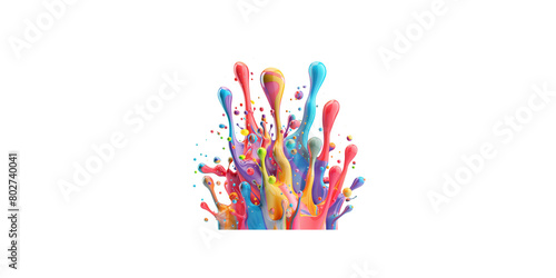 Colorful liquid paints filled the air in the style of a vector illustration against a white background