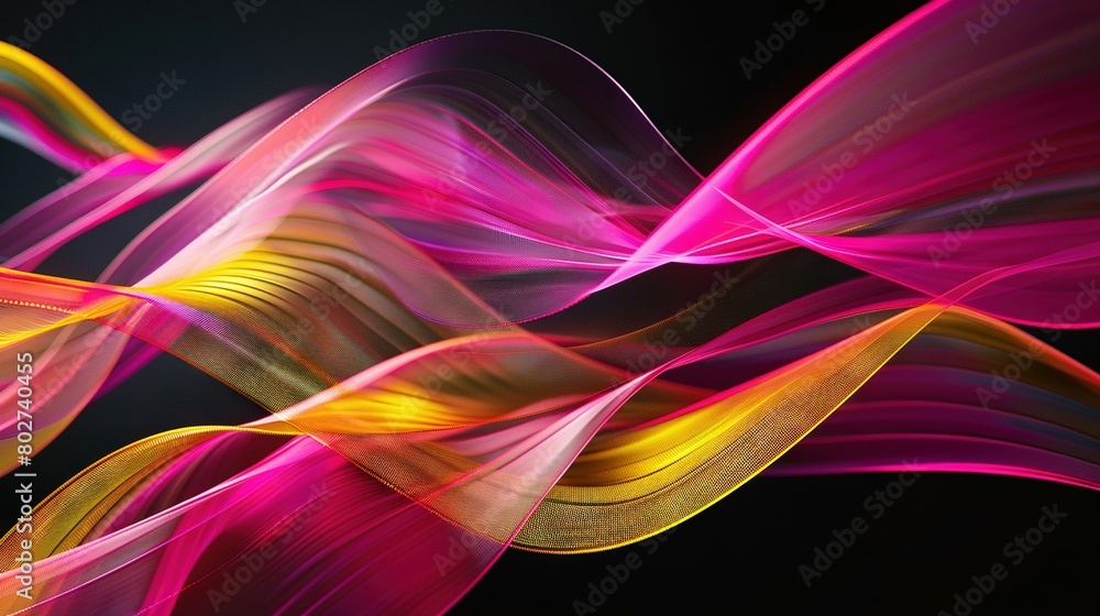 Obraz premium A close-up of a pink and yellow wave on a black background