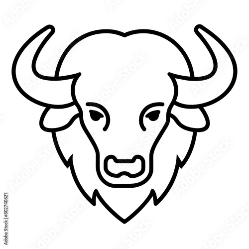 Bison head vector icon line art