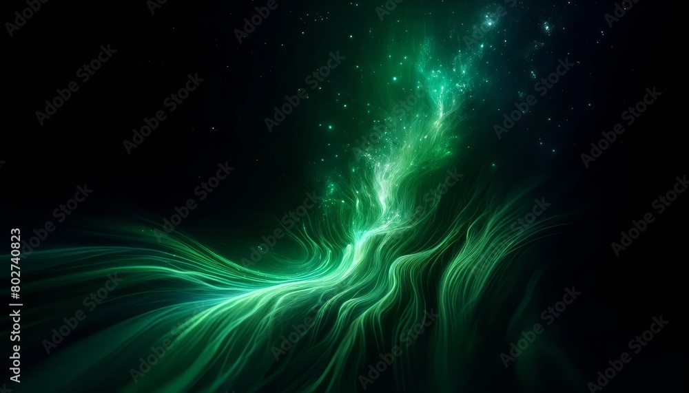 Fototapeta premium An emerald energy stream cascading over a dark void, reminiscent of the aurora borealis.