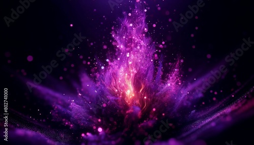 A macro shot of a vibrant violet flame, with particles that seem to dance like fireflies in the night. photo