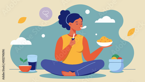 A person practices mindful eating while taking their medication bringing attention to the sensations of swallowing and focusing on its purpose for.