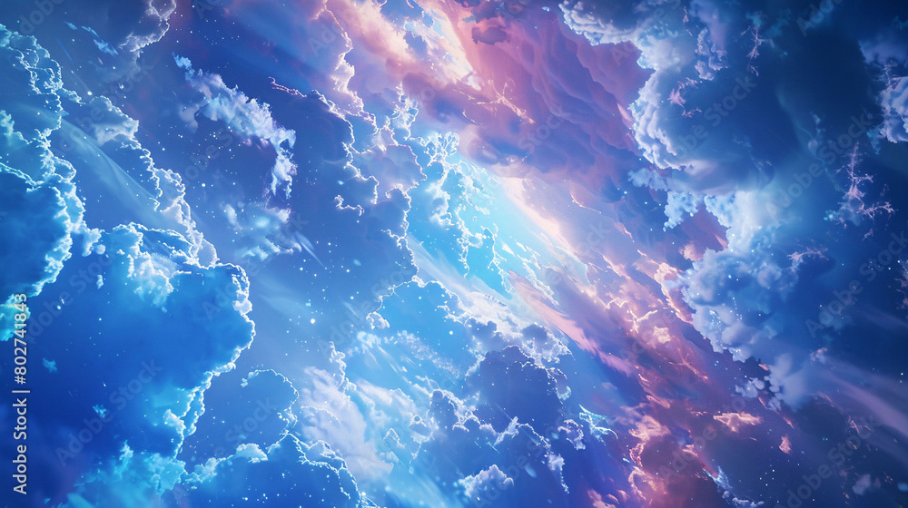 Clean blue sky with very beautiful white clouds, the main visual background of abstract PPT poster Clean blue sky with very beautiful white clouds, the main visual background of abstract PPT poster