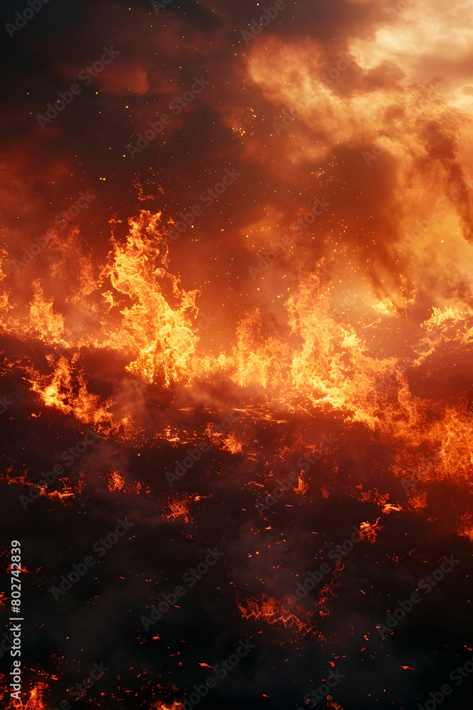 Raging Wildfire Consumes Landscape in Cinematic Photographic 3D Render with and Minimalist Detailed Presentation