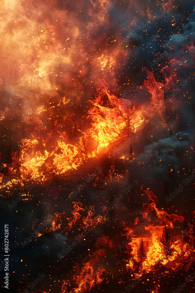Raging Wildfire Blazing Through Isolated Landscape in Cinematic Photographic Style
