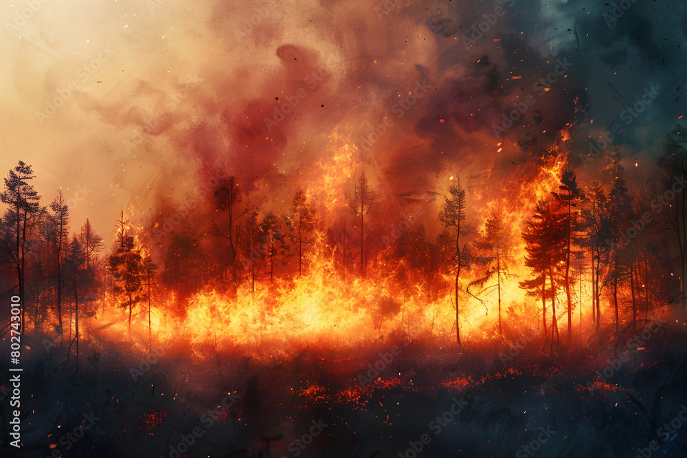 Raging Wildfire Consuming Lush Forest in Cinematic 3D Rendering
