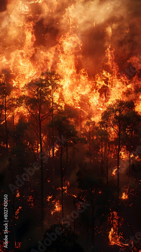 Raging Wildfire Consuming the Forest in Dramatic 3D Cinematic © lertsakwiman