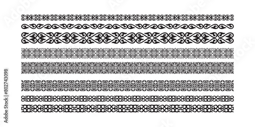 Adobe IllVector set of Kazakh national ornaments. Asian Kazakh floral designs. Details and elements for design and postcards, border, frame Mongols, Kyrgyz, Buryats, Kalmyks, Kazakhs, ustrator Artwork