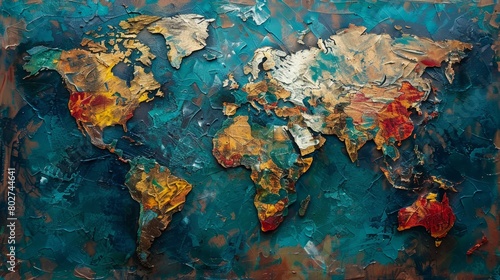 Fototapeta Naklejka Na Ścianę i Meble -  A world map made out of different colors of oil paint.