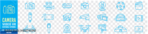Camera icon collection vector illustration. Line icons. Editable stroke. Linear icons. 