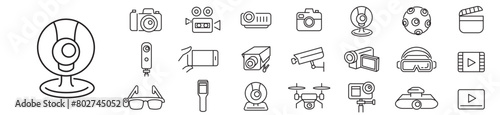 Camera icon collection vector illustration. Line icons. Editable stroke. Linear icons.  photo