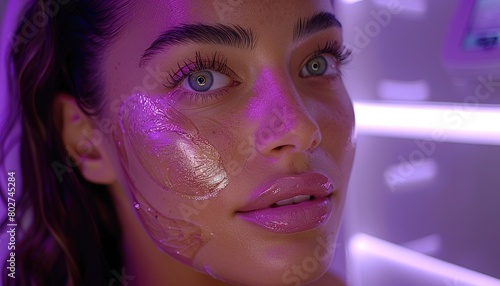 Facial ozone therapy for woman's face rejuvenation at a beauty salon. 