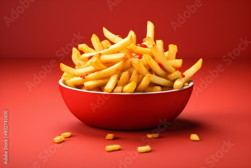 French fries or potato chips  on red background  generated by ai