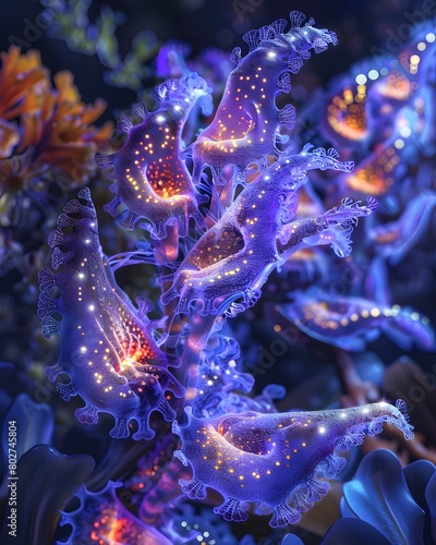Vibrant Bioluminescent Deep-Sea Creatures in Digital Art with Bizarre Adaptations © lertsakwiman