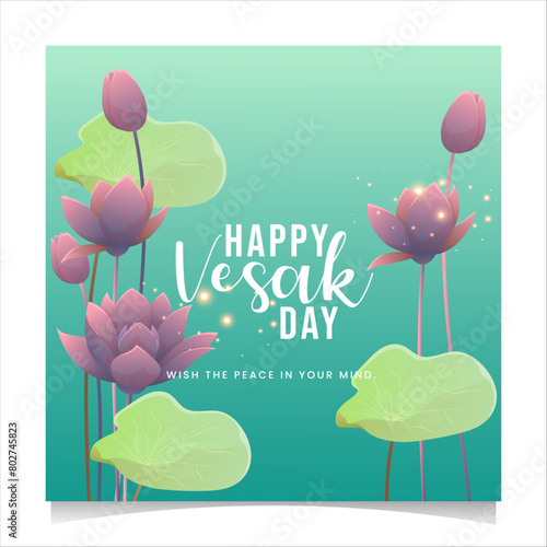 Happy vesak day Lotus flower greeting post, guru purnima, buddhist festival, social media template photo