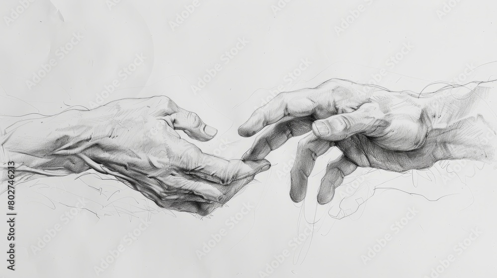 Black and white pencil drawing of two hands reaching out to each other ...