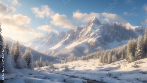 winter mountain landscape Snowy Peaks A Majestic Mountain Landscape  © Dove
