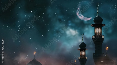 Muslim Events, Ramadan, Ramzan, Eid, Eid ul fitr, Eid ul Adha, Rabi ul Awwal, Muharram, Shab e Barrat, Shab e Miraj, Laila tul qaddar, moon night, Chand raat, qurbani. AI generated