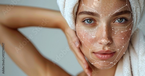The woman facial face with perfect skin , concept of lifting skin. Cosmetology, elastic and young skin of the face.
