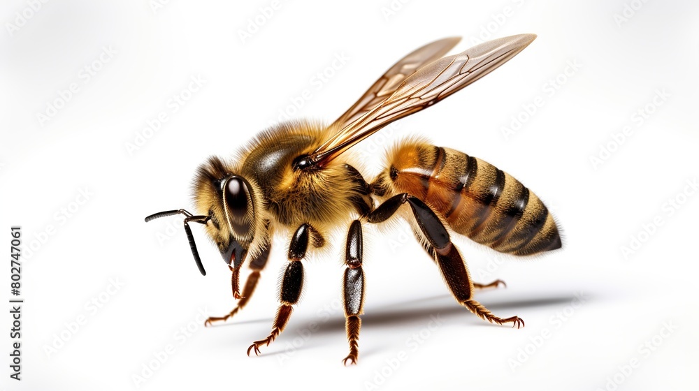 Beautiful honey bee in flight isolated on white background. Beautiful honey bee in flight isolated on white background.