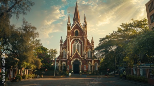 The church, with its towering spire and ornate stained glass windows, stands as a symbol of faith and community in the heart of the town.