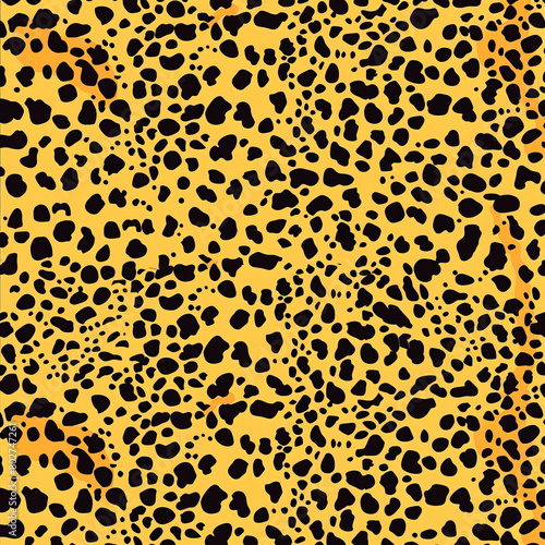 Seamless leopard print pattern on yellow background, Stylish and bold leopard print design for fashion and home decor