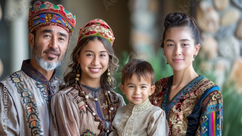 A Tajik family wearing traditional clothing. photo
