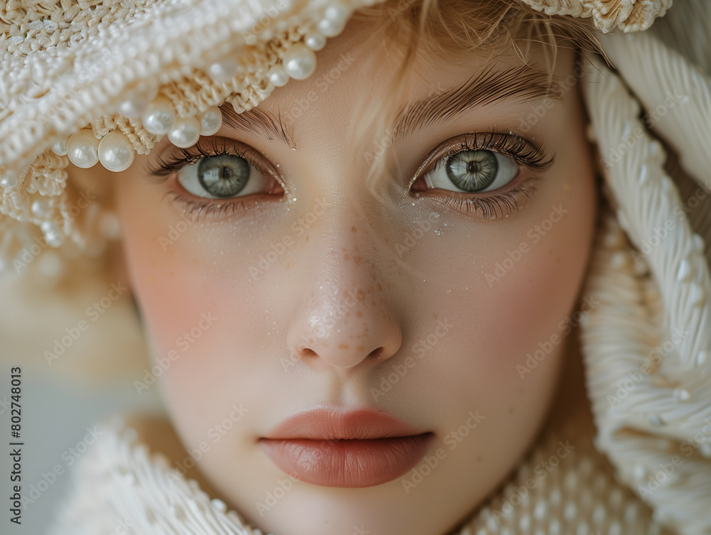 close up portrait of a woman with pearl jewerly close up portrait of a woman with pearl jewerly