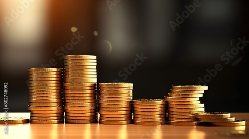 Stack of gold coins for business growth, financial investment and crypto currency concept.
