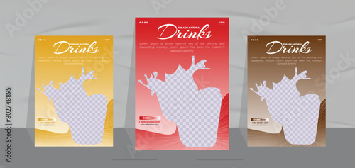 fresh Ice drink poster design and natural juice menu flyer template