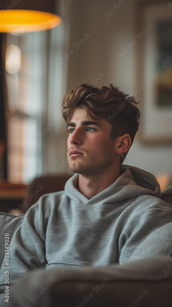 Fototapeta premium man sitting on sofa at home