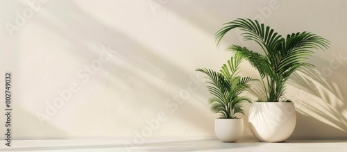 Simple plant-themed backdrop with space for text. Natural colored setup for showcasing new products  promoting sales  displaying packaging  cosmetics  or merchandise. Play of light and shadow.