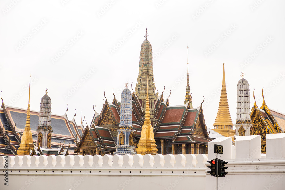 Naklejka premium group of ornate spires in national palace in center of Bangkok Thailand