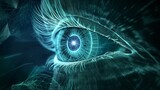 An electronic eye scanning over layers of cybersecurity, each blink sending shockwaves of countermeasures against waves of digital assaults, symbolizing vigilant network monitoring. 