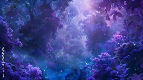 Enchanted Amethyst Forest with Ethereal Mist